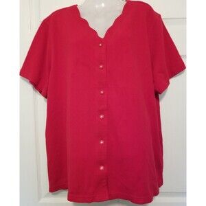 Essentials By Maggie Women's Top Shirt Red Size 26 28 FLower Shaped Buttons